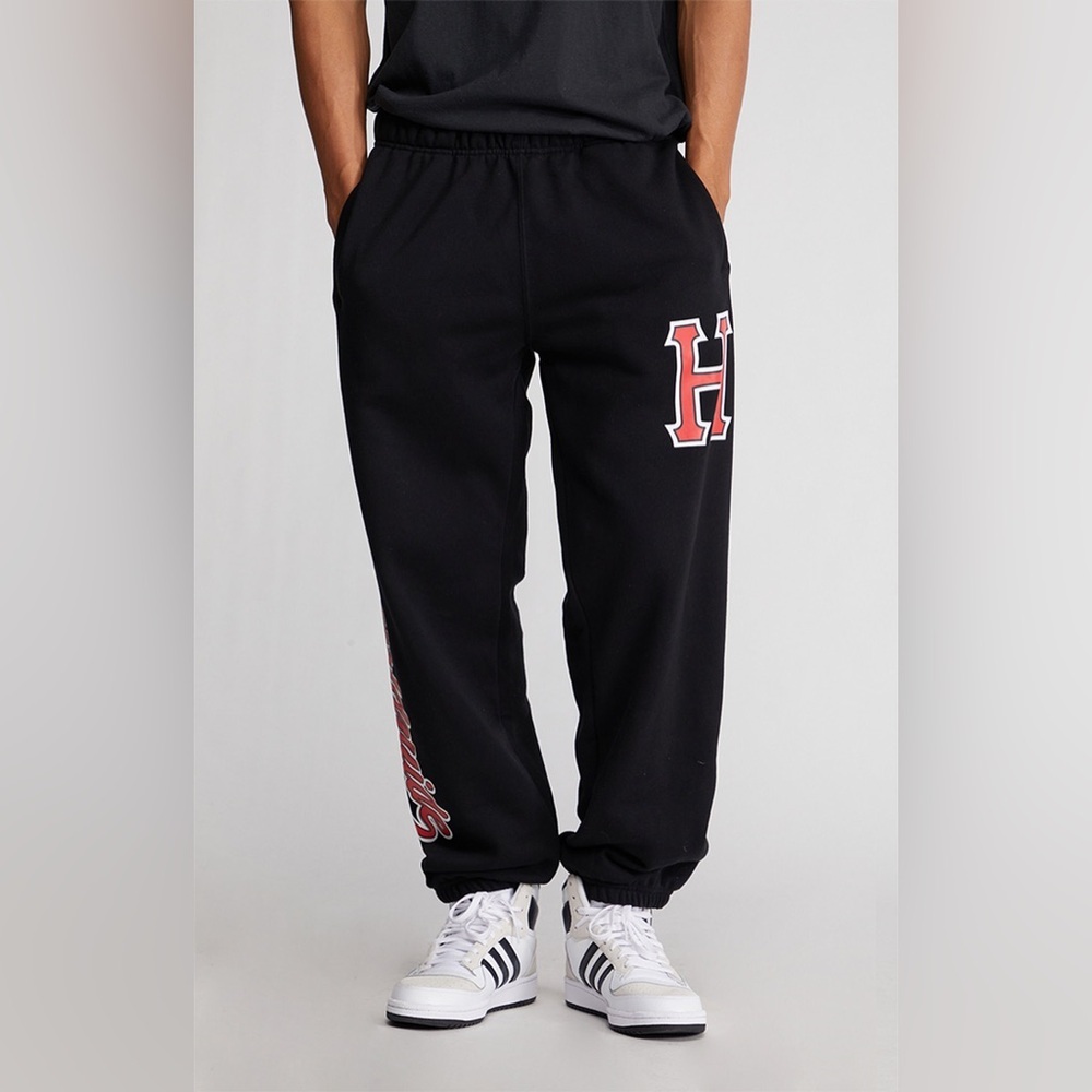 Huf Cracker Jack Fleece Sweatpants-Huf Worldwide-Size Small-Black and Red